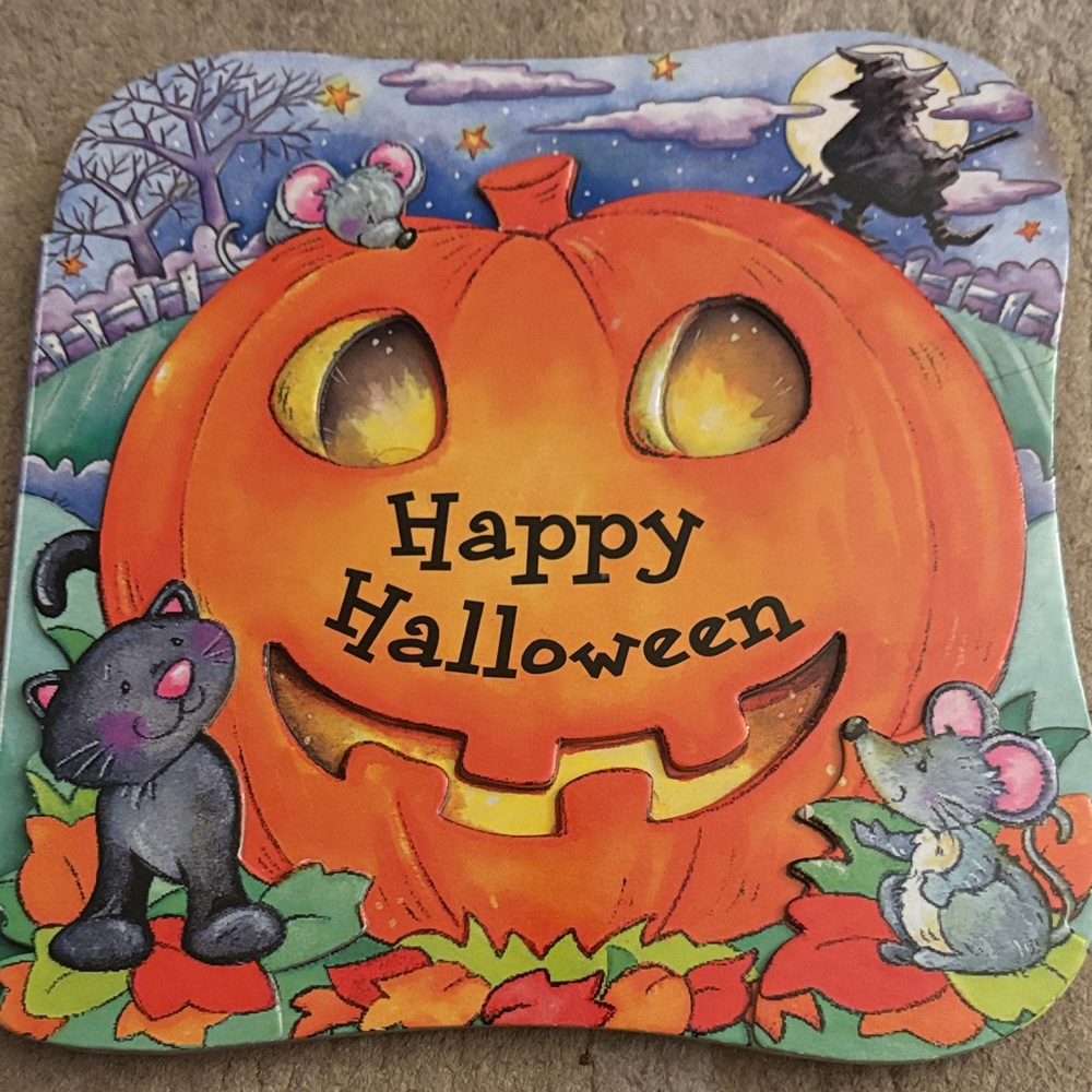 Halloween Pumpkin Decor with Black Cat and Mice